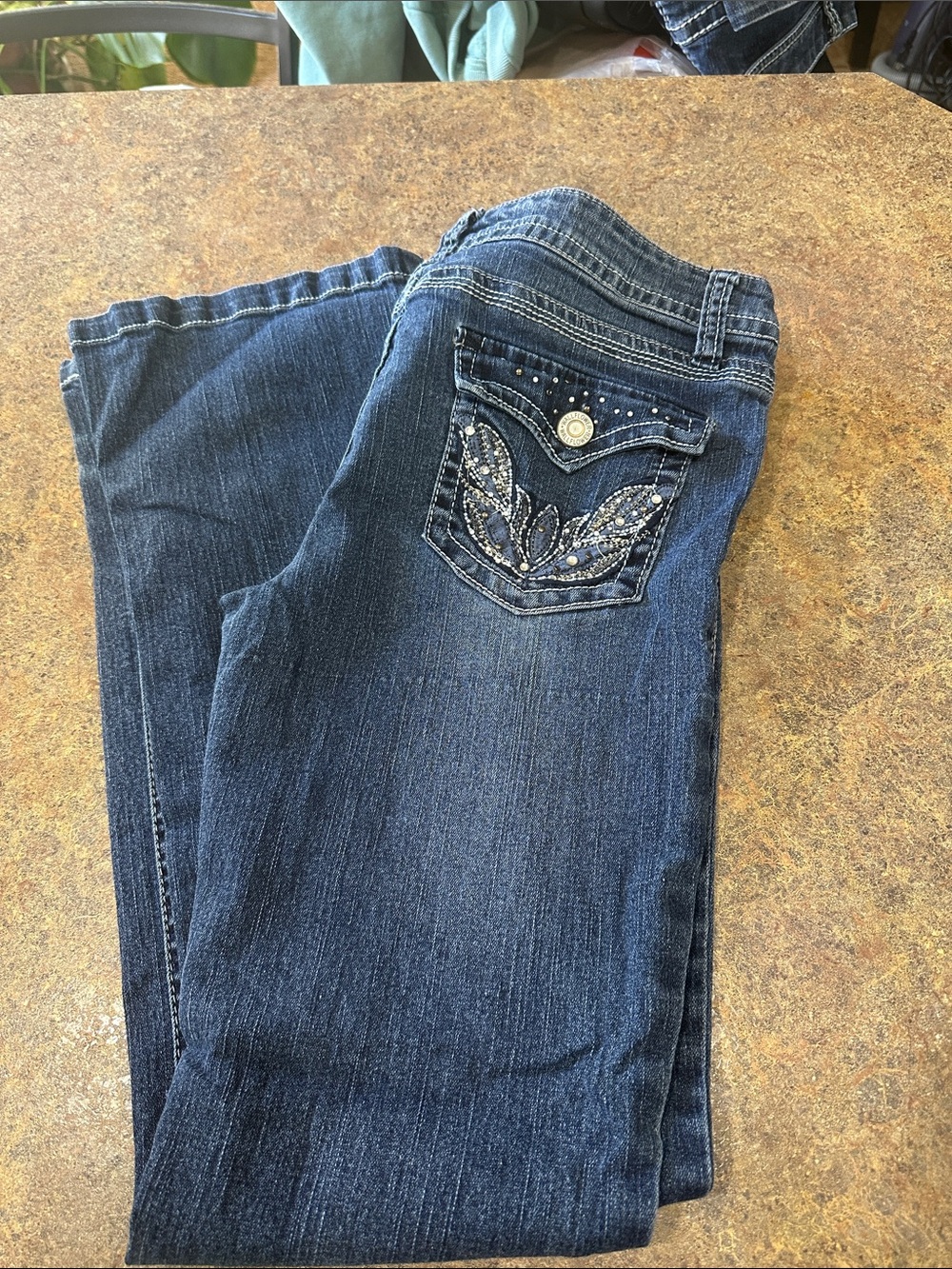 Wallflower Dark Blue Boot Cut Jeans with Embellished Back Pockets